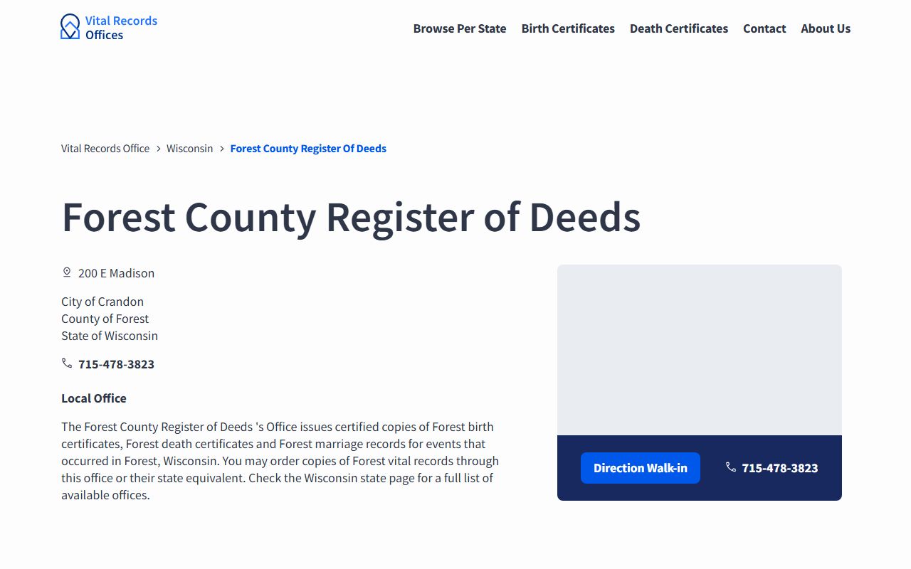 Forest County death records register of deeds information