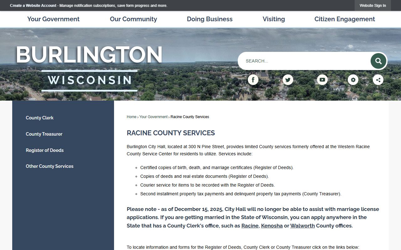 Racine County death records county services point