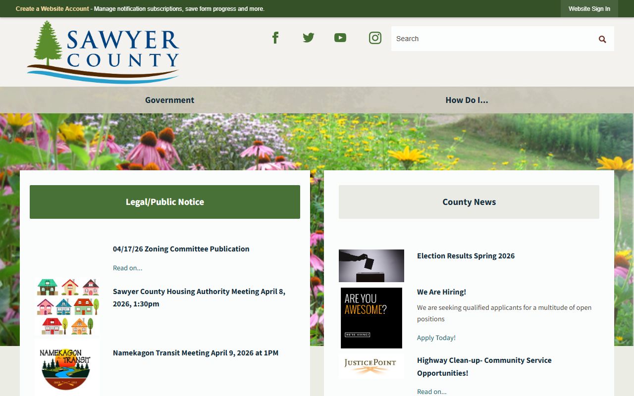 Sawyer County death records county government website