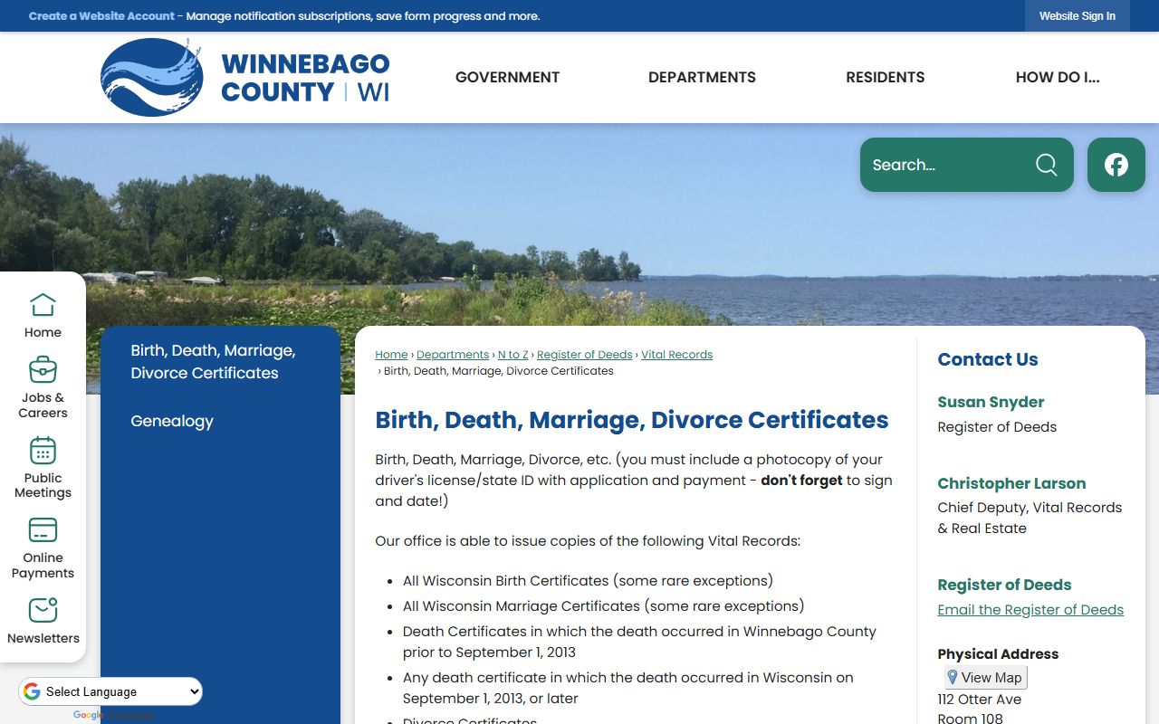 Winnebago County death records certificate page
