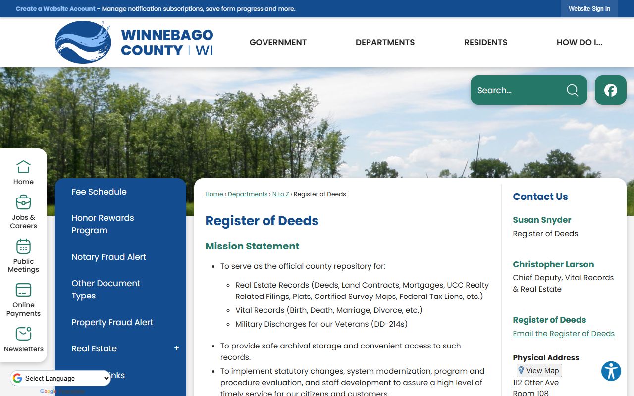 Winnebago County death records register of deeds
