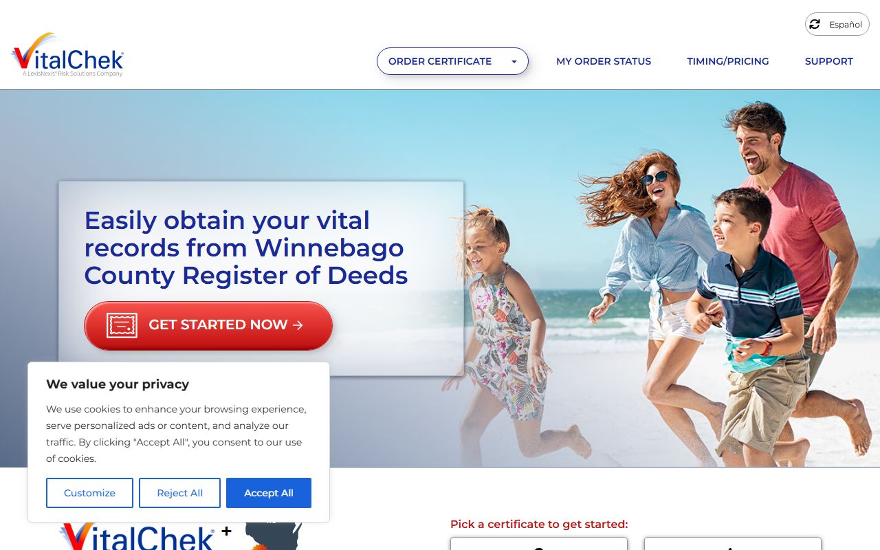 Winnebago County death records VitalChek listing