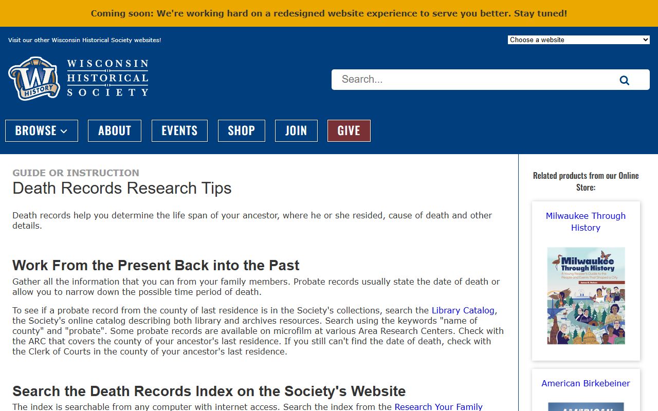 Wisconsin Death Records research tips guide