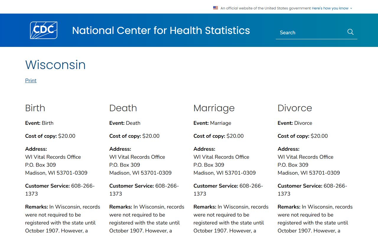 Wisconsin Death Records CDC guide reference
