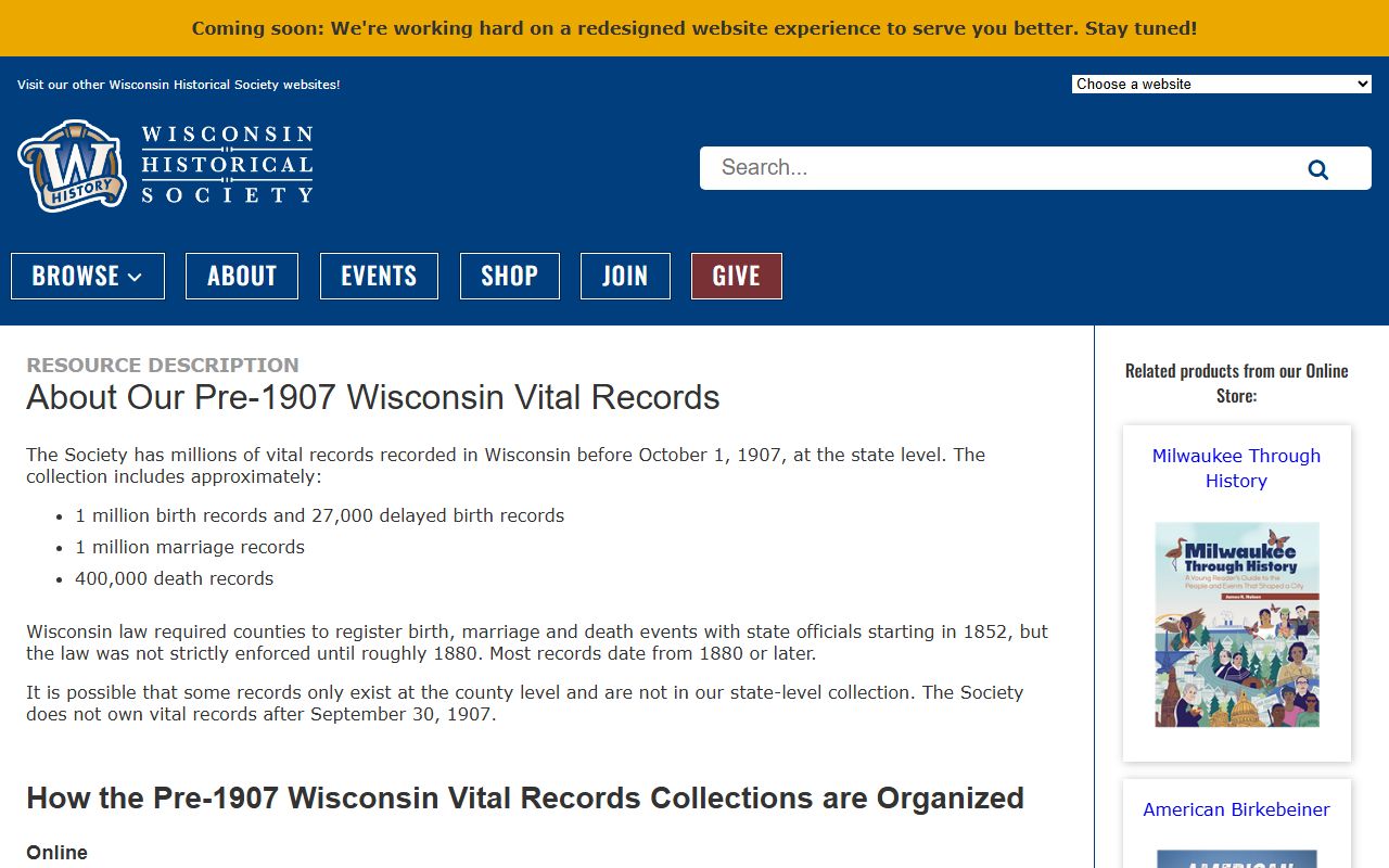 Wisconsin Death Records historical society pre-1907 index