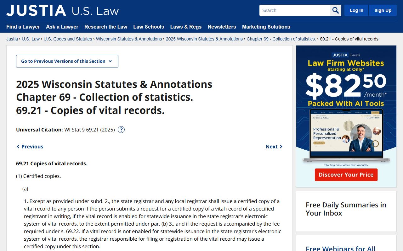 Wisconsin Death Records statute on copies